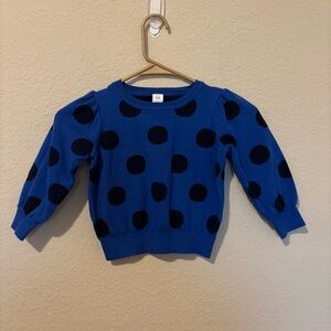 Gap Baby Girls blue black polka dot sweater puff sleeves, Size 4